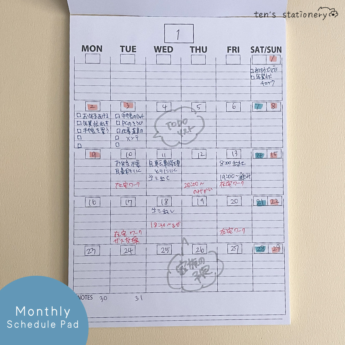 A5 50-Sheet Schedule Pad (Daily / Weekly / Monthly / To-Do / Minutes) / INFIEIGHT